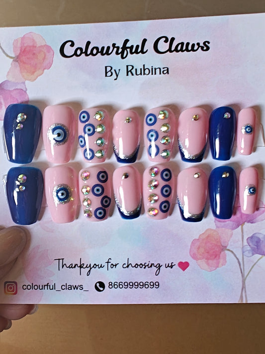 Coffin Blue And Pink With Evil Eye And Stones