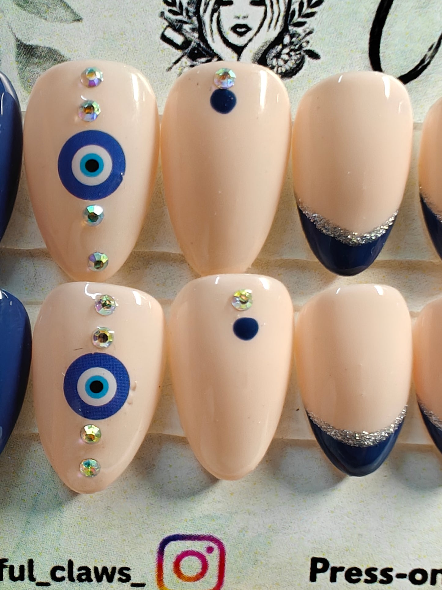 Short Almond Evil Eye Nails