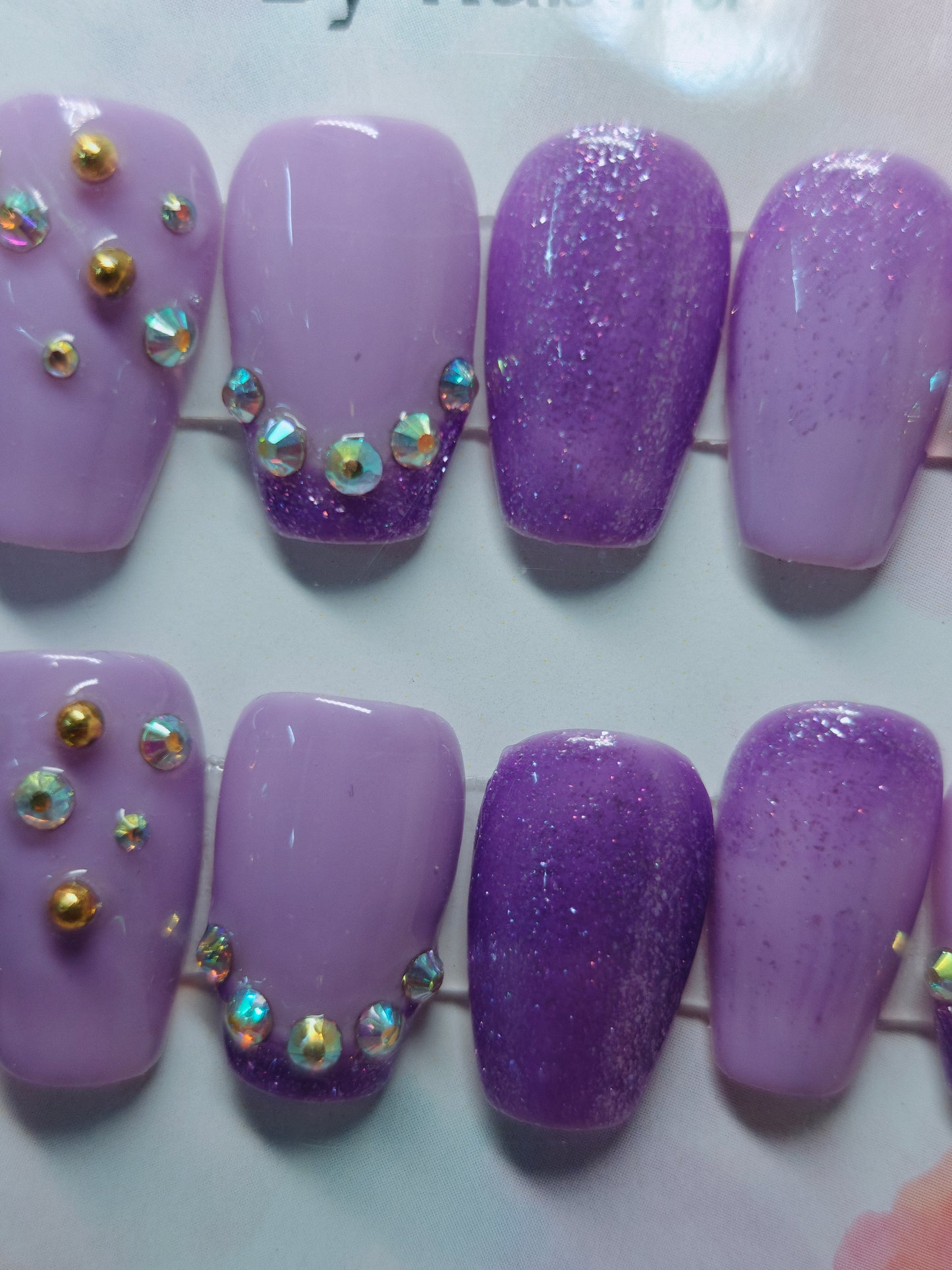 Coffin Purple With Purple Glitter Ombre Stones for Brides