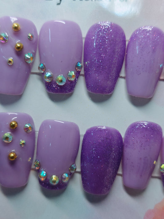 Coffin Purple With Purple Glitter Ombre Stones for Brides