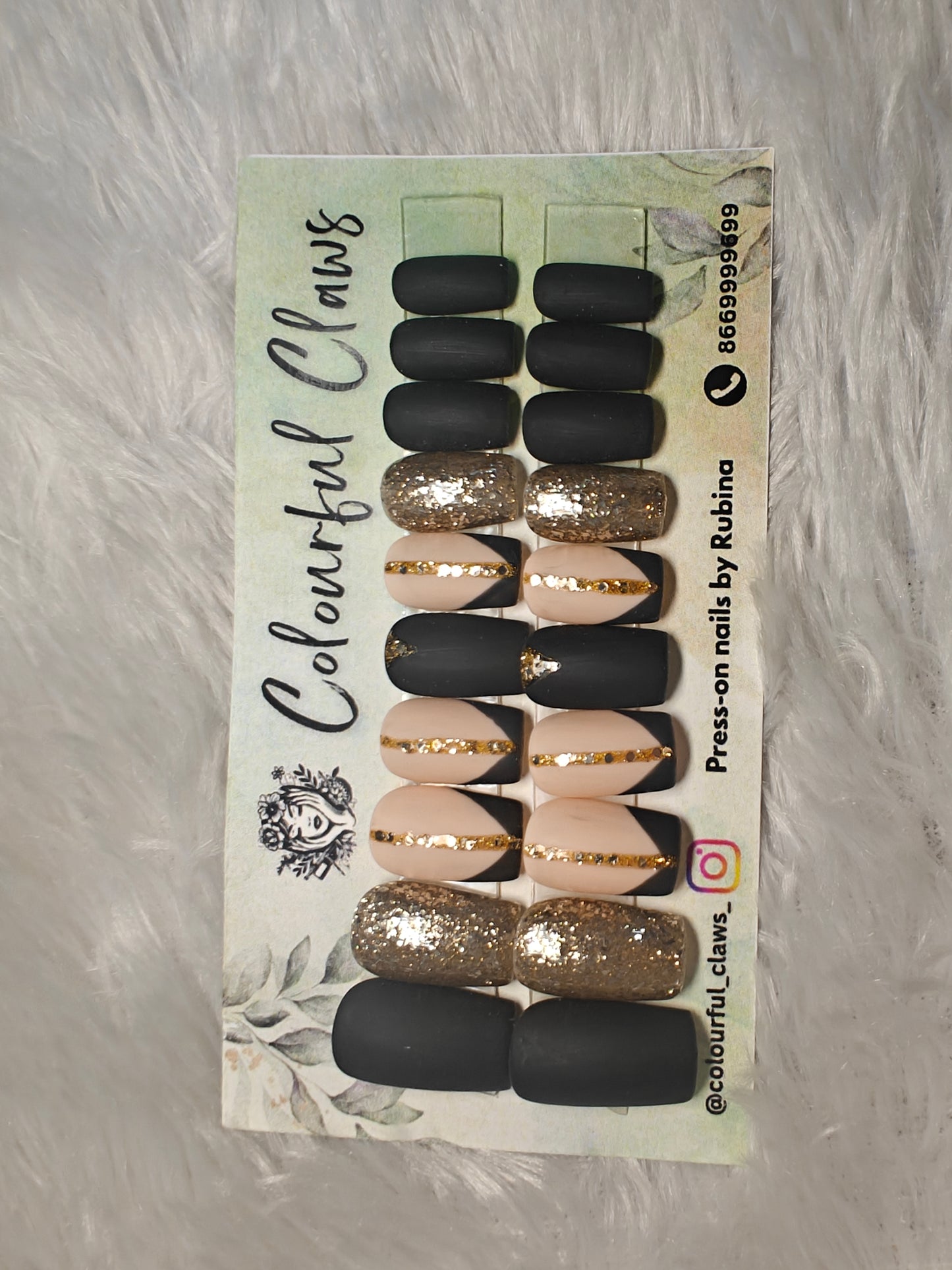 Square Black & Golden shimmer nails
