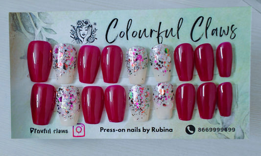 Square Red nails with shimmer