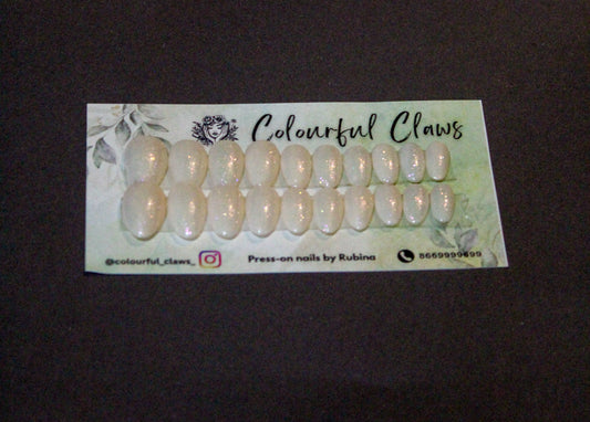 Short Almond Cream Glitter Nails