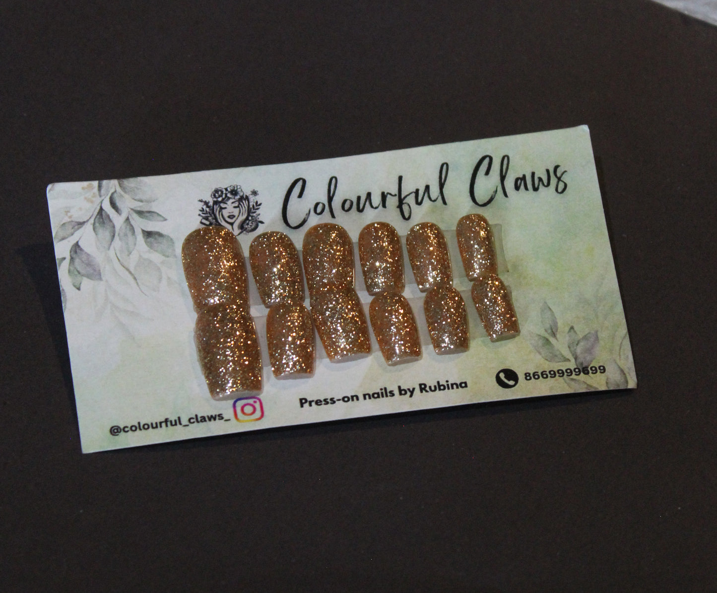 Square Golden Glitter Nails (set of 12 nails)