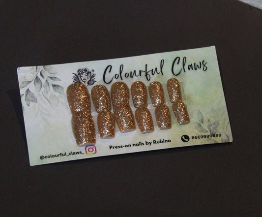 Square Golden Glitter Nails (set of 12 nails)