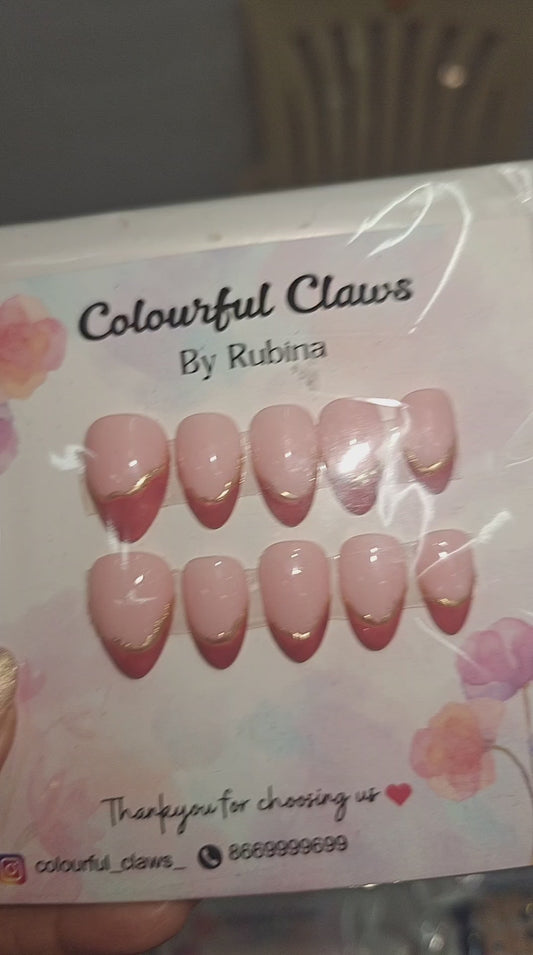 Coffin Pink Base White French with Pearls