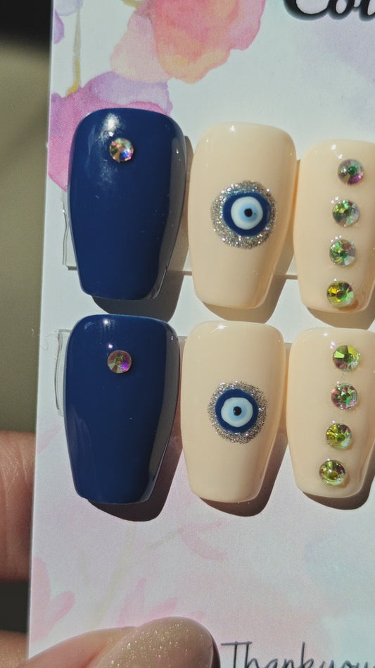 Coffin Blue Chrome Nude With Evil Eye And Stones